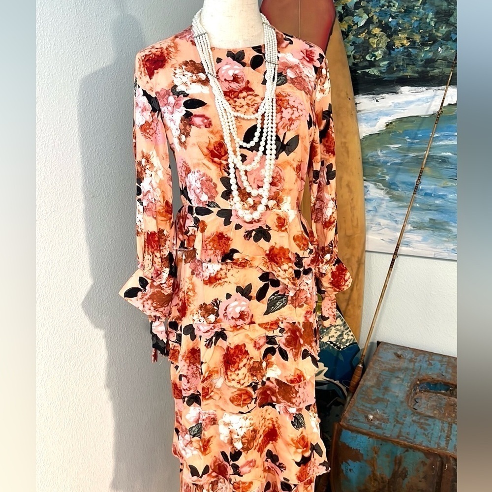 Anthro’s Jaase, Stunning Floral Long-Sleeve Tiered Dress,Exquisite EUC, Size S - Picture 5 of 14